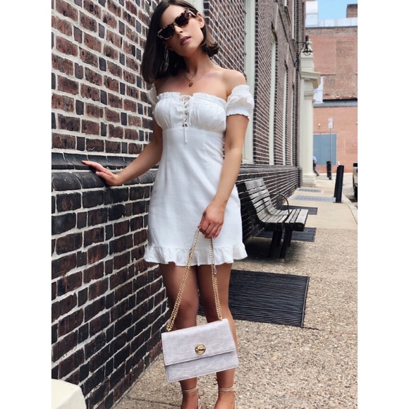 Last 1✨Iris White Linen Off The Shoulder Dress - Picture 2 of 8